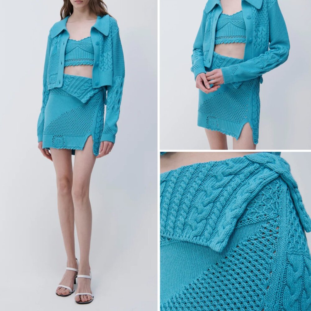 NWT Jonathan Simkhai Fina Patchwork Wrap Skirt XS Laguna